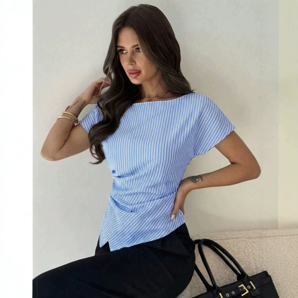 Zara Office Asymmetric Striped Off Shoulder Top Summer